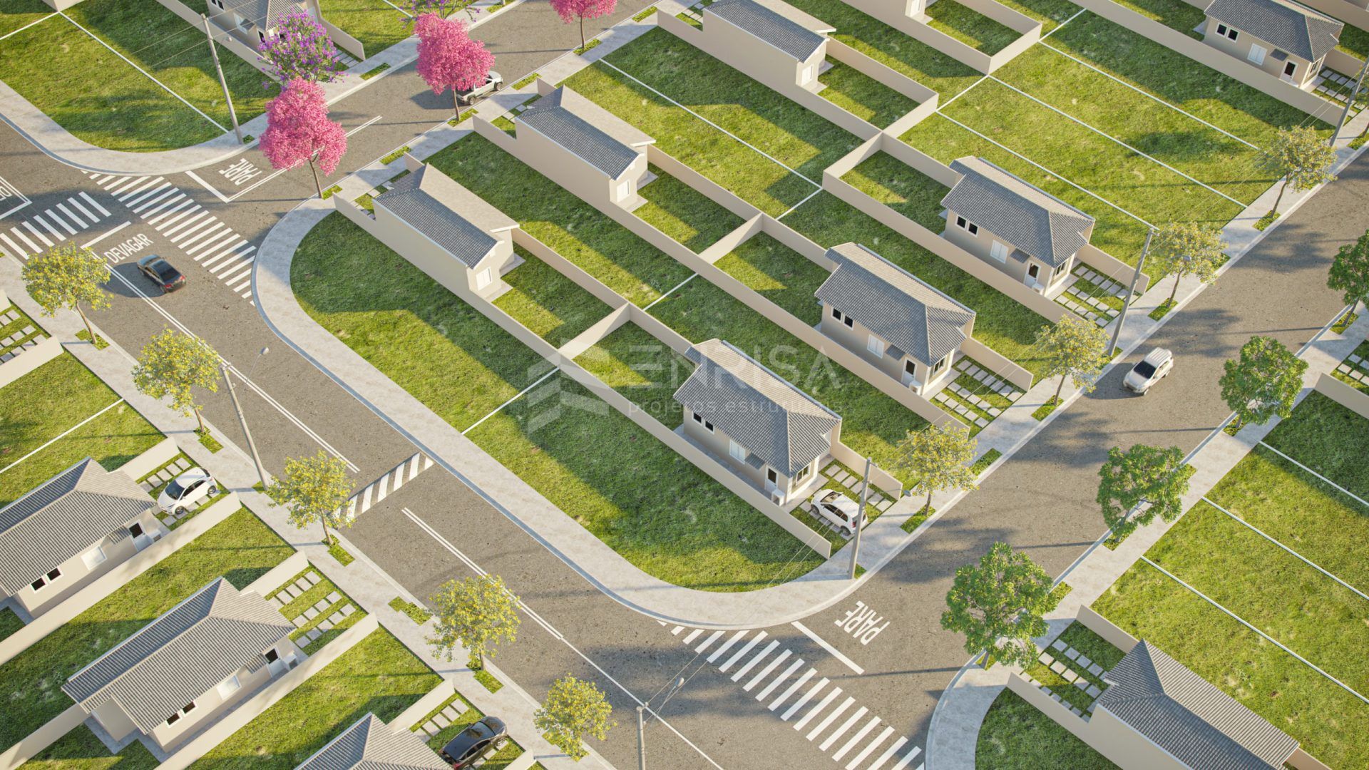 Projeto estrutural Jardim Flamboyant em Nova Odessa desenvolvido pela Enrisa Engenharia, bairro planejado com 217 casas em alvenaria estrutural eficiente.